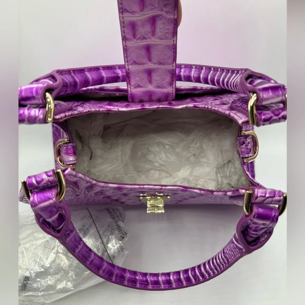 NWT Brahmin Adrian Satchel Lilac Essence Melbourne Crocodile Leather Bag - Picture 2 of 15